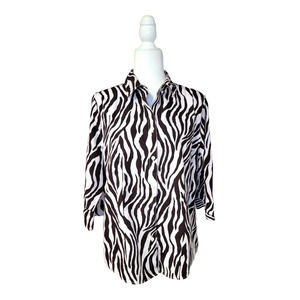 Chicos Sz 2 Large Effortless Gabrielle  Collared Blouse Animal Stripe No Iron